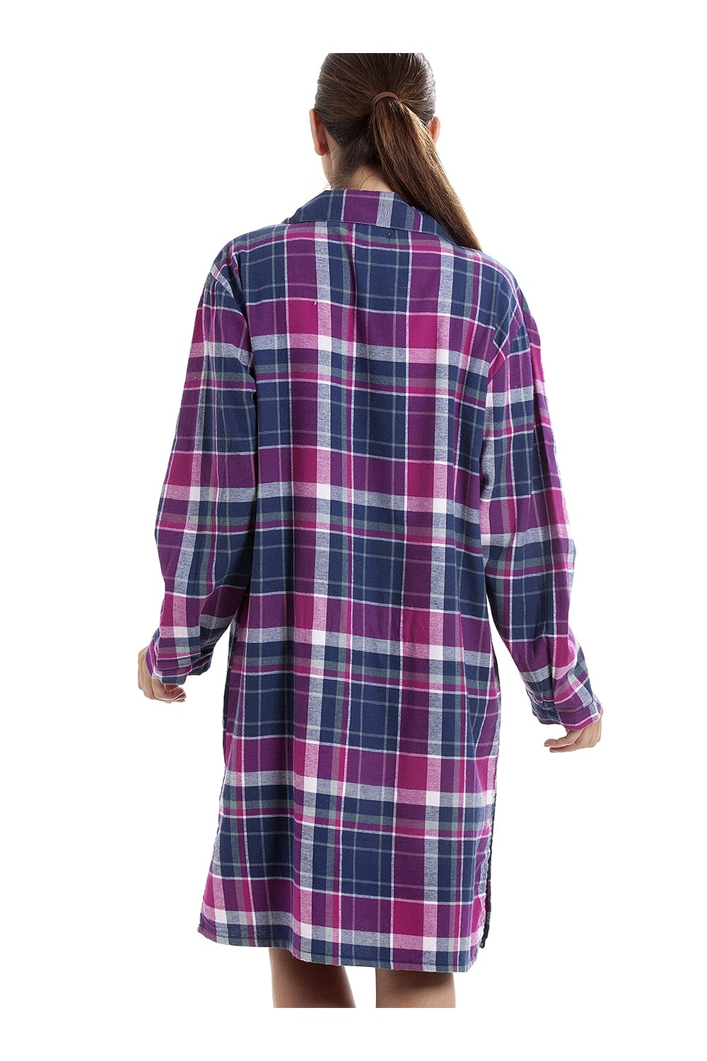 Navy Checkered Long Sleeve Button Front Nightshirt