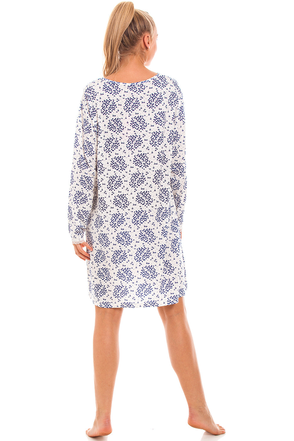Blue Floral And Leaf Lightweight White Nightdress