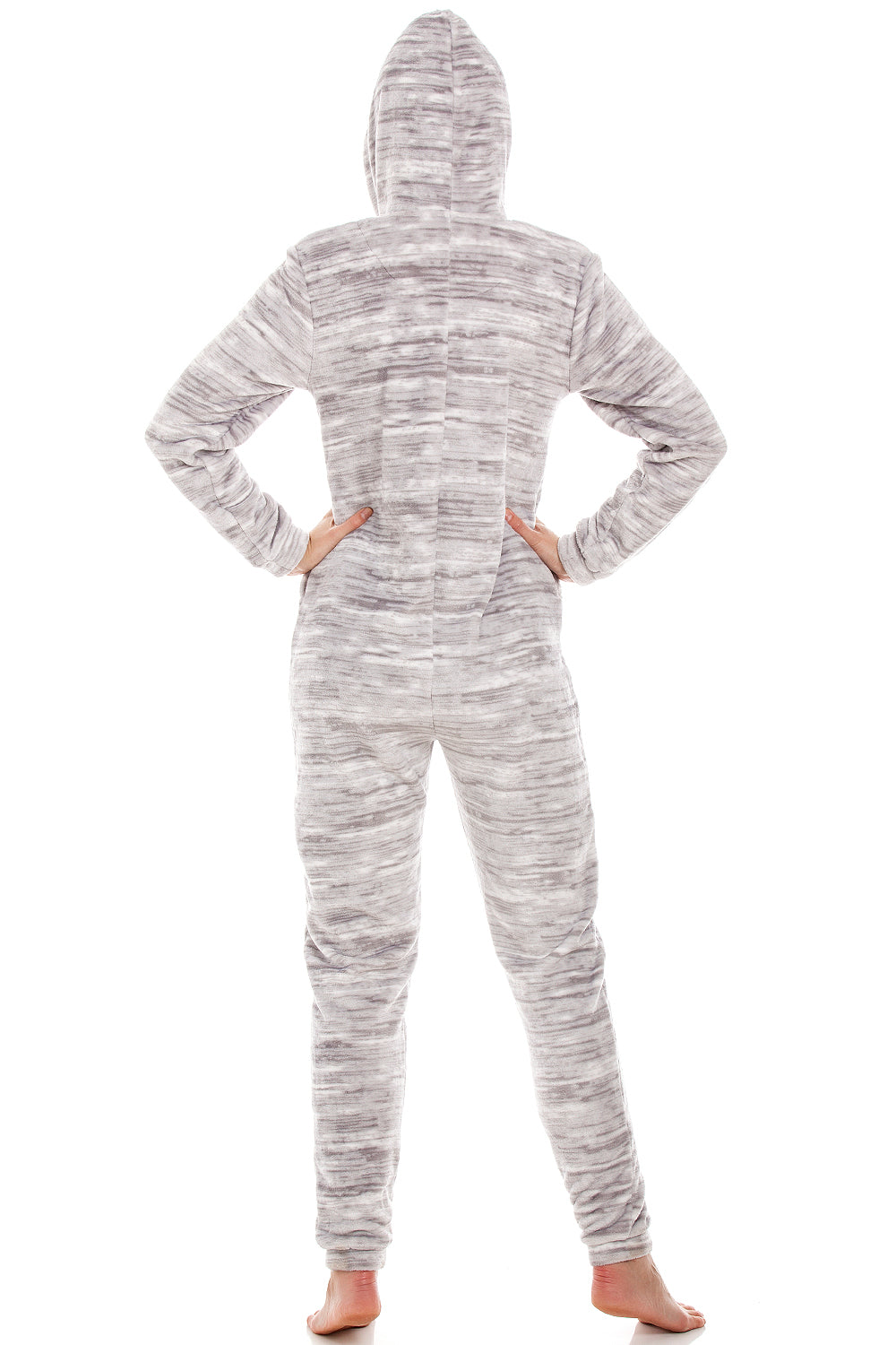 Womens Supersoft Fleece Marble Grey Hooded Onesie