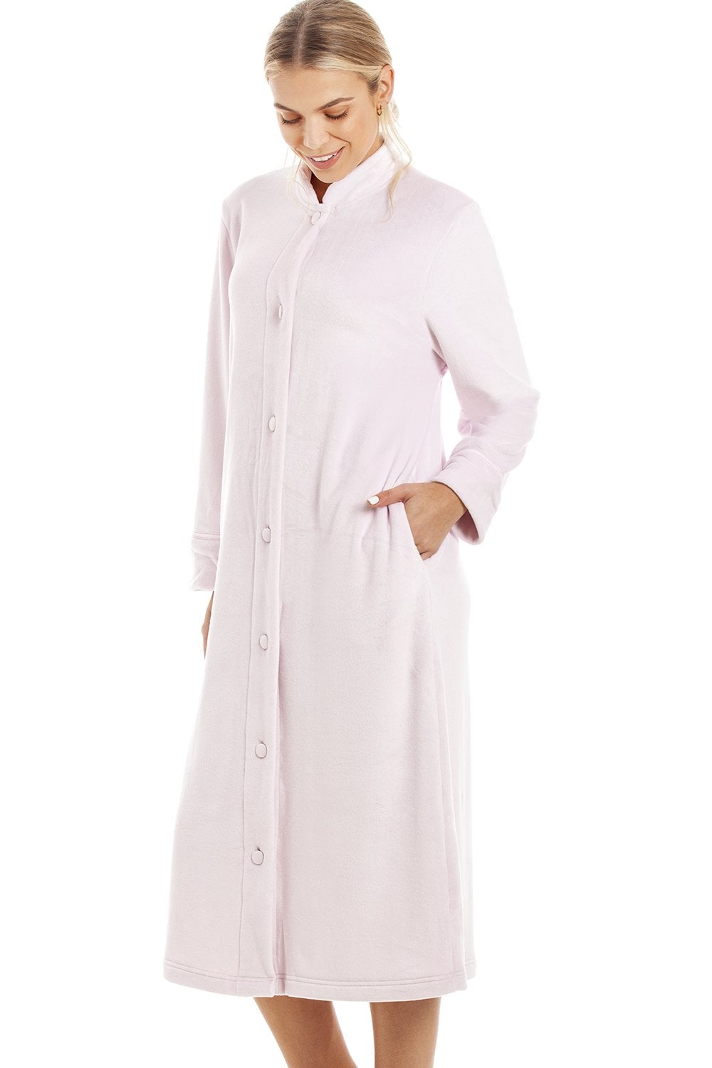 Womens Supersoft Button Front Pink Housecoat
