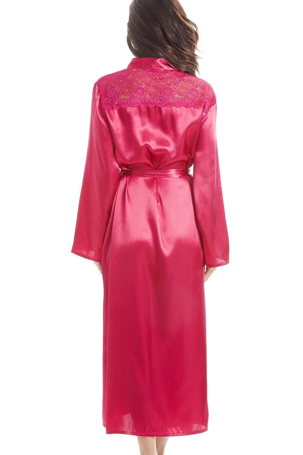 Womens Fuchsia Pink Luxury Satin Dressing Gown