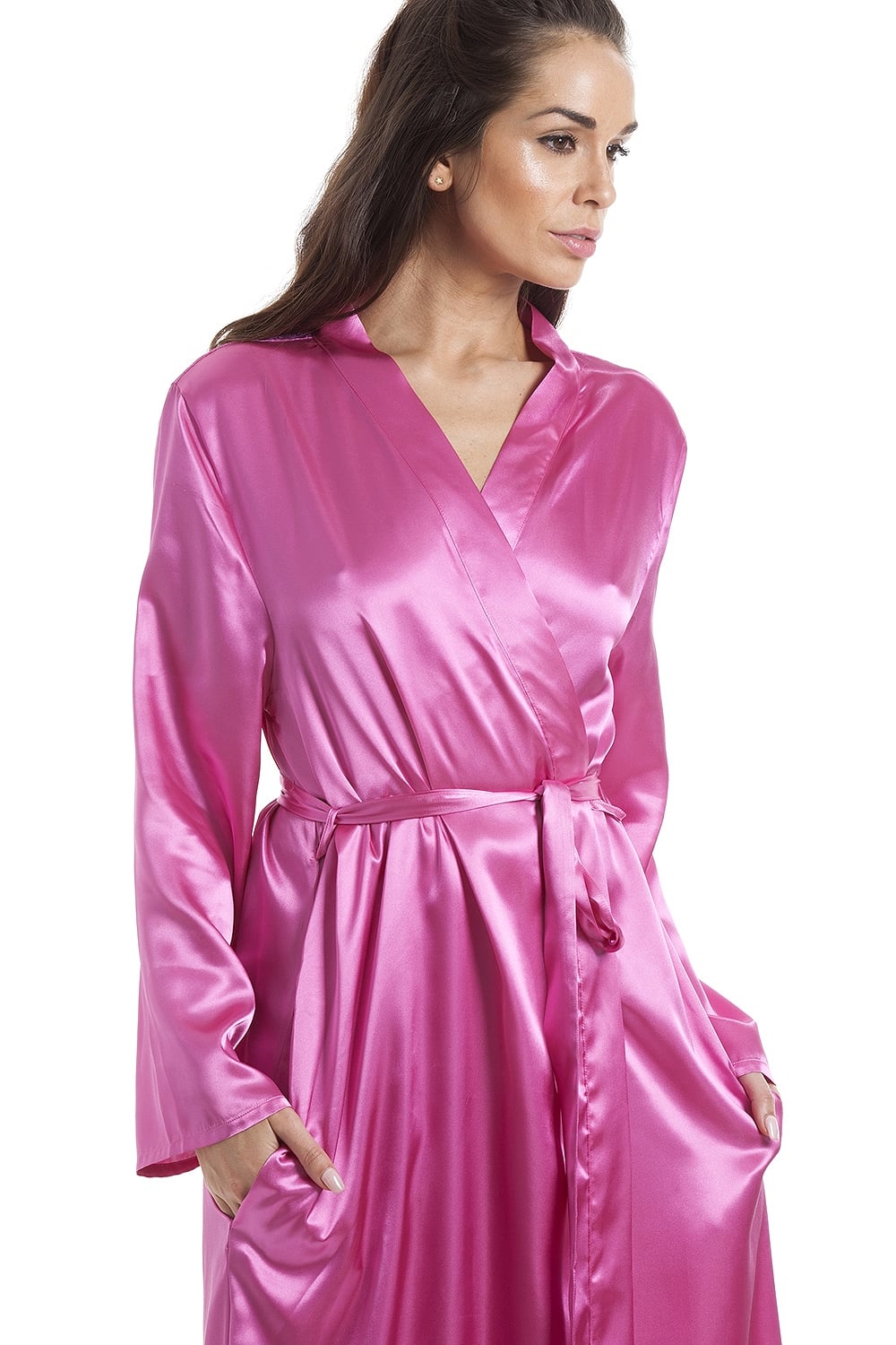 Womens Pink Luxury Satin Dressing Gown