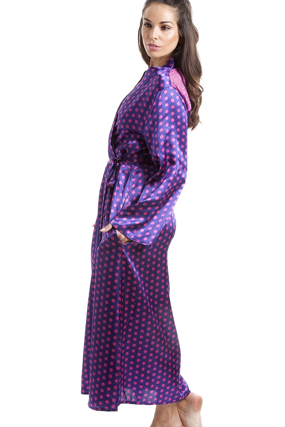 Purple with Pink Polka Dot Luxury Satin Dressing Gown