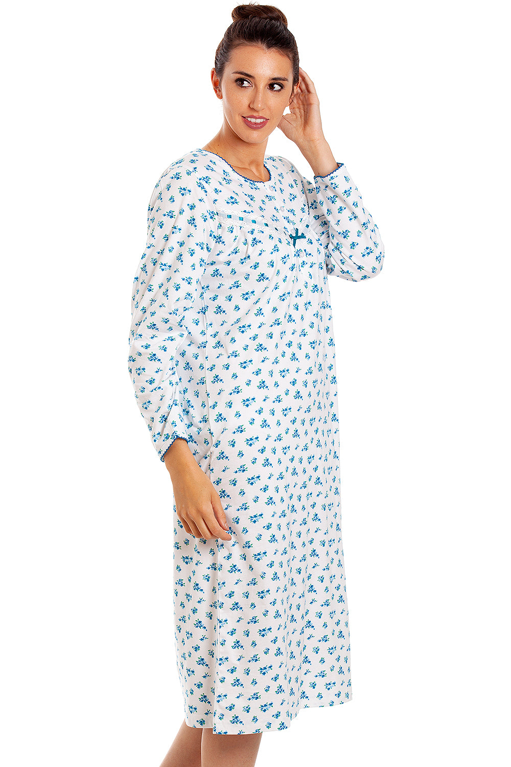 Womens 100% Cotton Long Sleeved Floral Nightdress