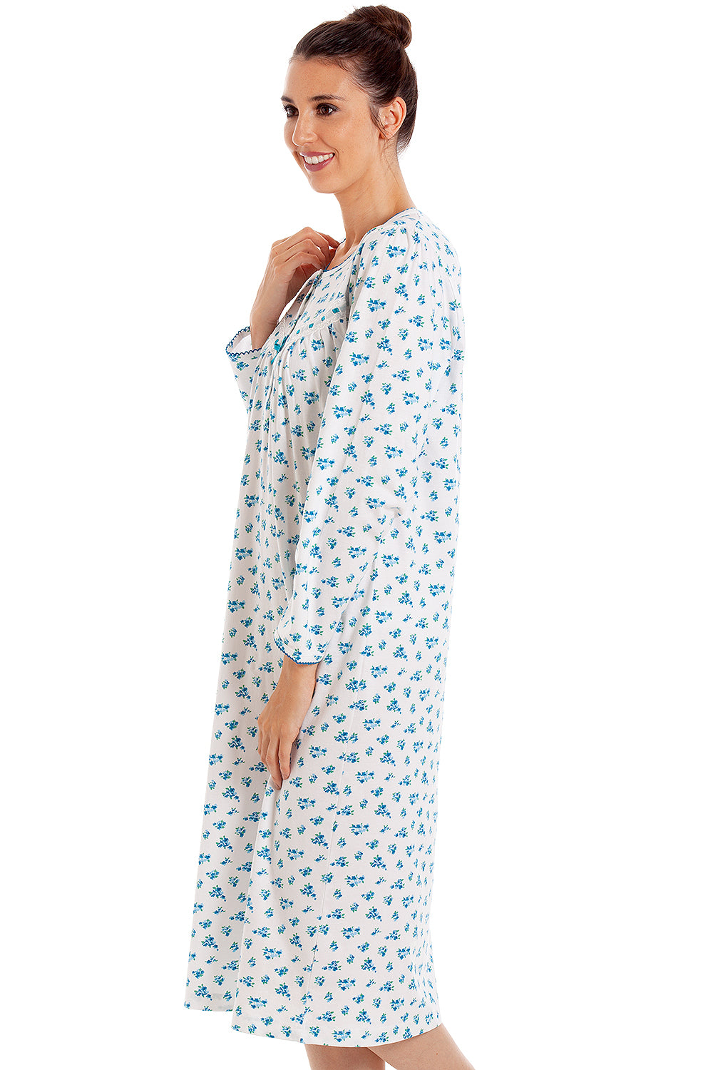 Womens 100% Cotton Long Sleeved Floral Nightdress
