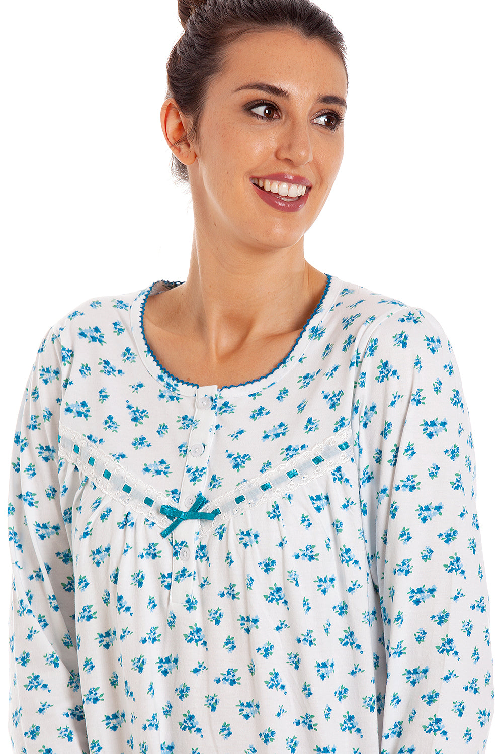 Womens 100% Cotton Long Sleeved Floral Nightdress