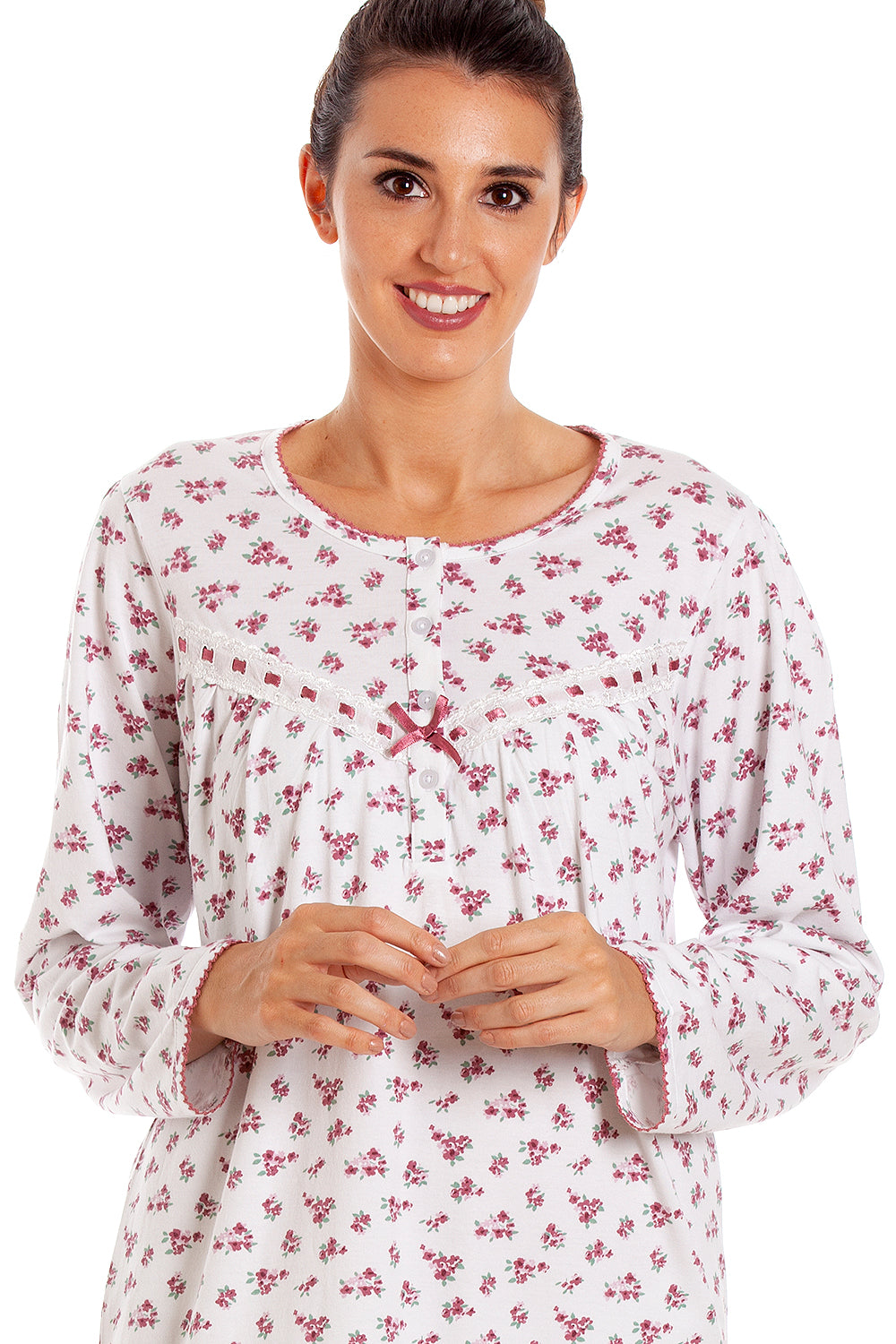 Womens 100% Cotton Long Sleeved Floral Nightdress