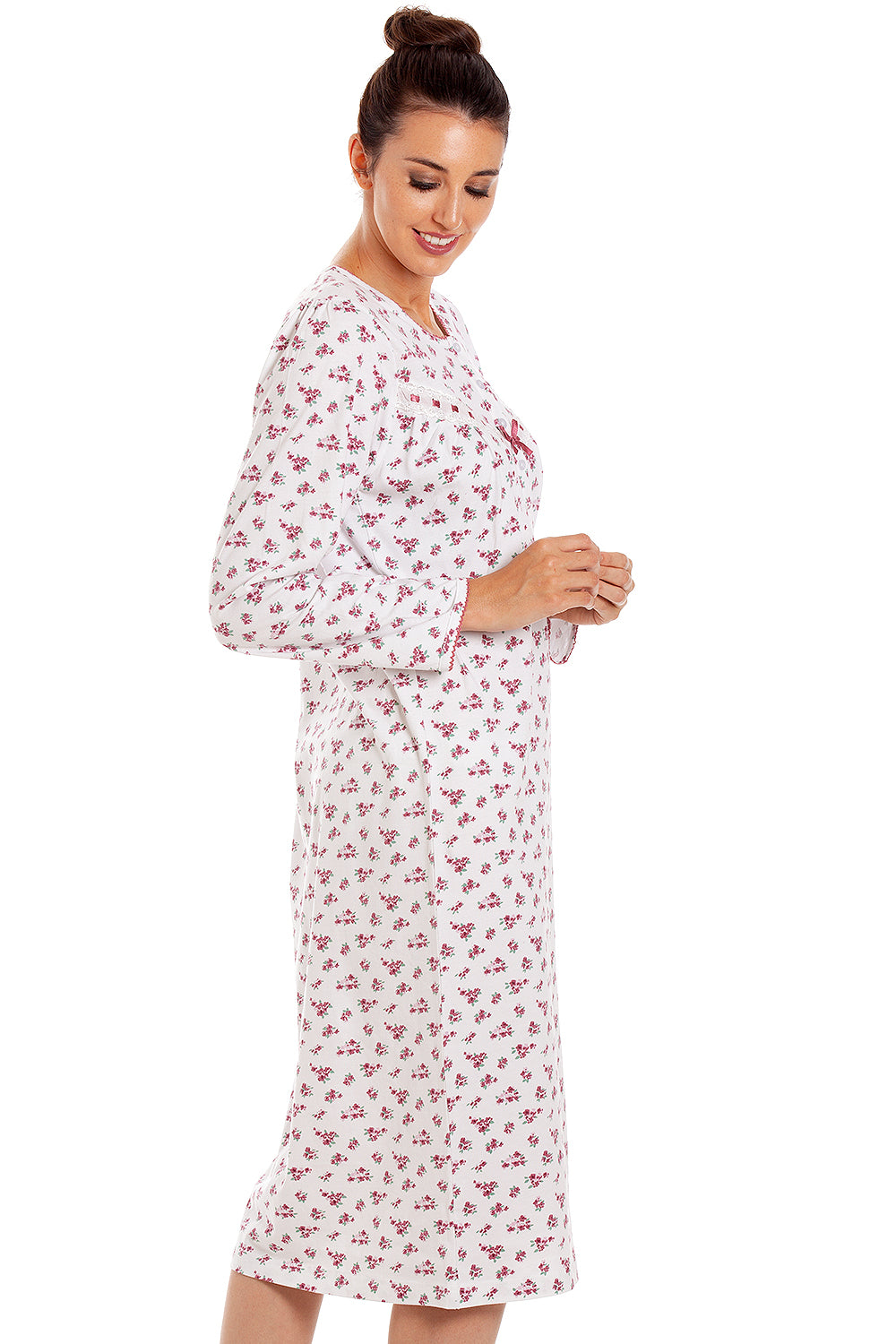 Womens 100% Cotton Long Sleeved Floral Nightdress