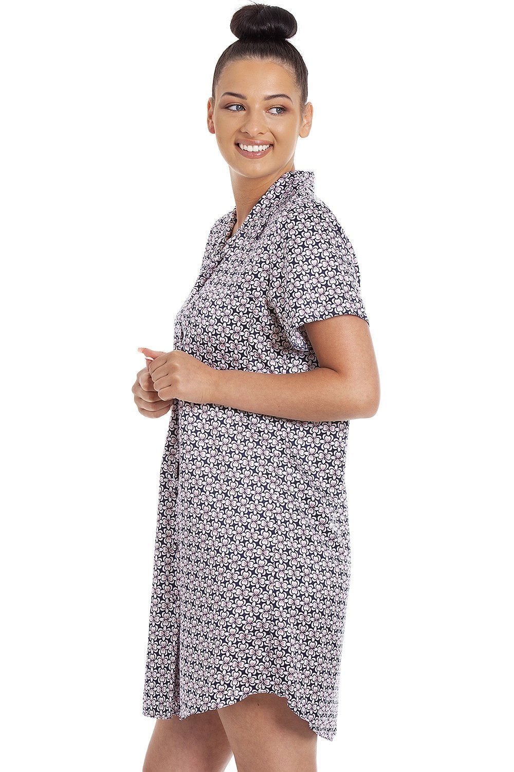 Camille Womens Floral Navy Printed Satin Nightshirt