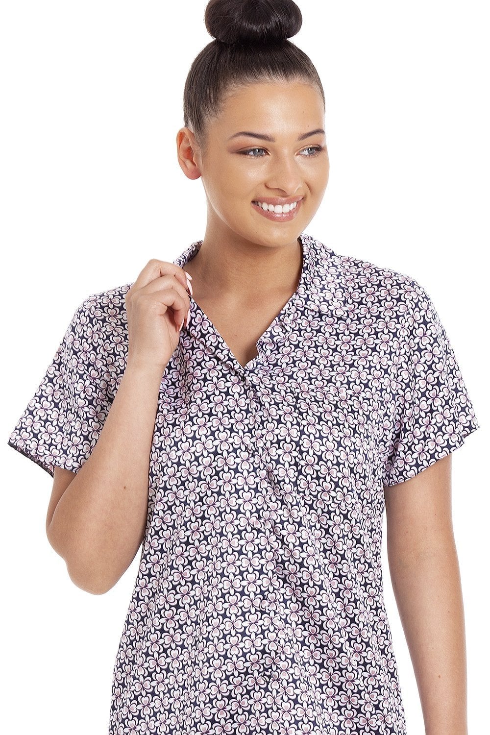 Camille Womens Floral Navy Printed Satin Nightshirt