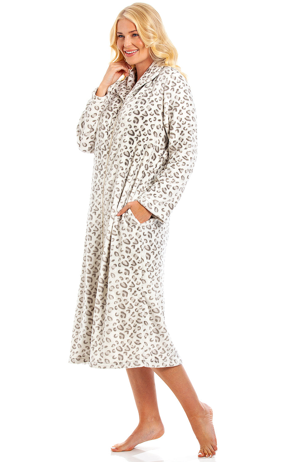Womens Supersoft Fleece Zip Up Animal Print Robes