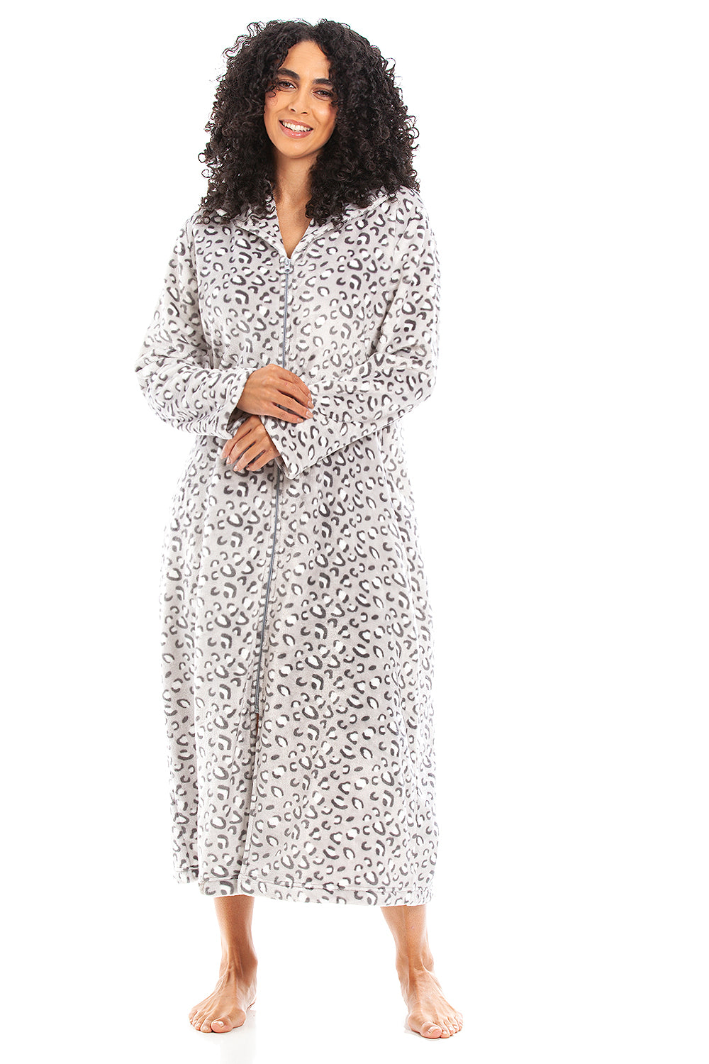 Womens Supersoft Fleece Zip Up Animal Print Robes