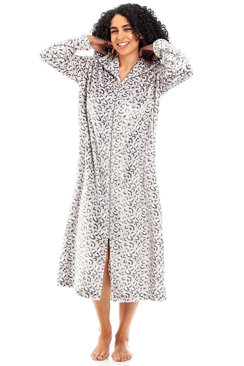 Womens Supersoft Fleece Zip Up Animal Print Robes