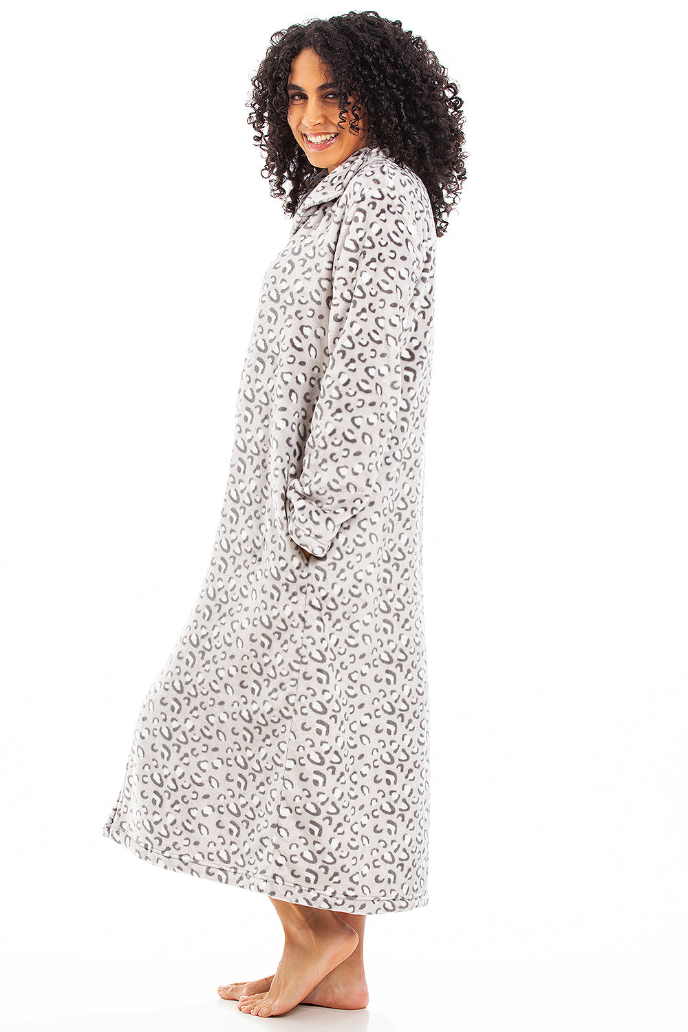 Womens Supersoft Fleece Zip Up Animal Print Robes