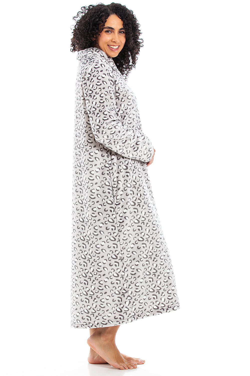 Womens Supersoft Fleece Zip Up Animal Print Robes