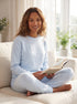Camille Womens Embossed Flannel Fleece Round Neck 2-Piece Pyjama Set