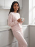 Camille Womens Embossed Flannel Fleece Round Neck 2-Piece Pyjama Set