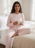 Camille Womens Embossed Flannel Fleece Round Neck 2-Piece Pyjama Set
