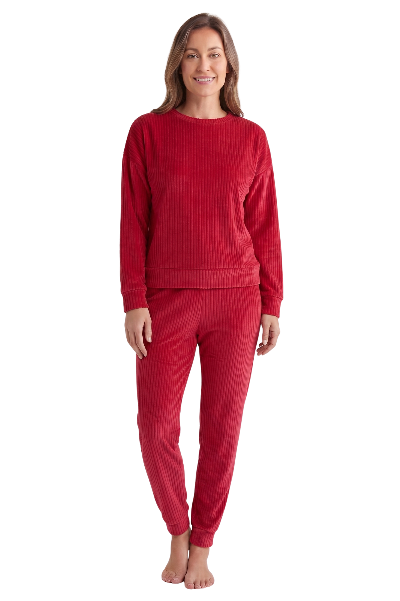 Camille Womens Ribbed Jacquard Velvet Fleece Pyjama Set
