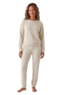 Camille Womens Ribbed Jacquard Velvet Fleece Pyjama Set