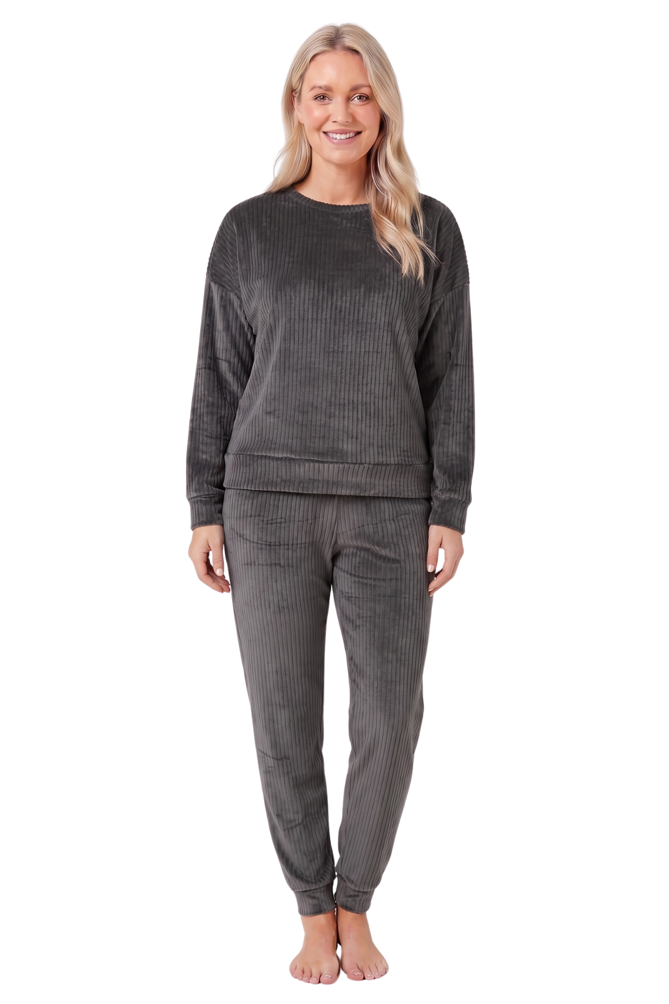 Camille Womens Ribbed Jacquard Velvet Fleece Pyjama Set