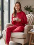 Camille Womens Ribbed Jacquard Velvet Fleece Pyjama Set