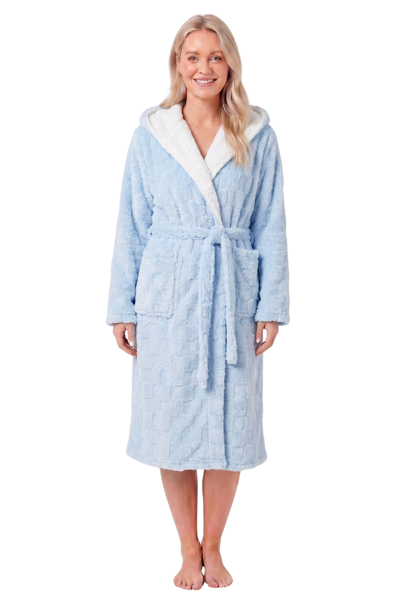 Women's Super Soft Jacquard Sherpa Fleecce Hooded Bathrobe