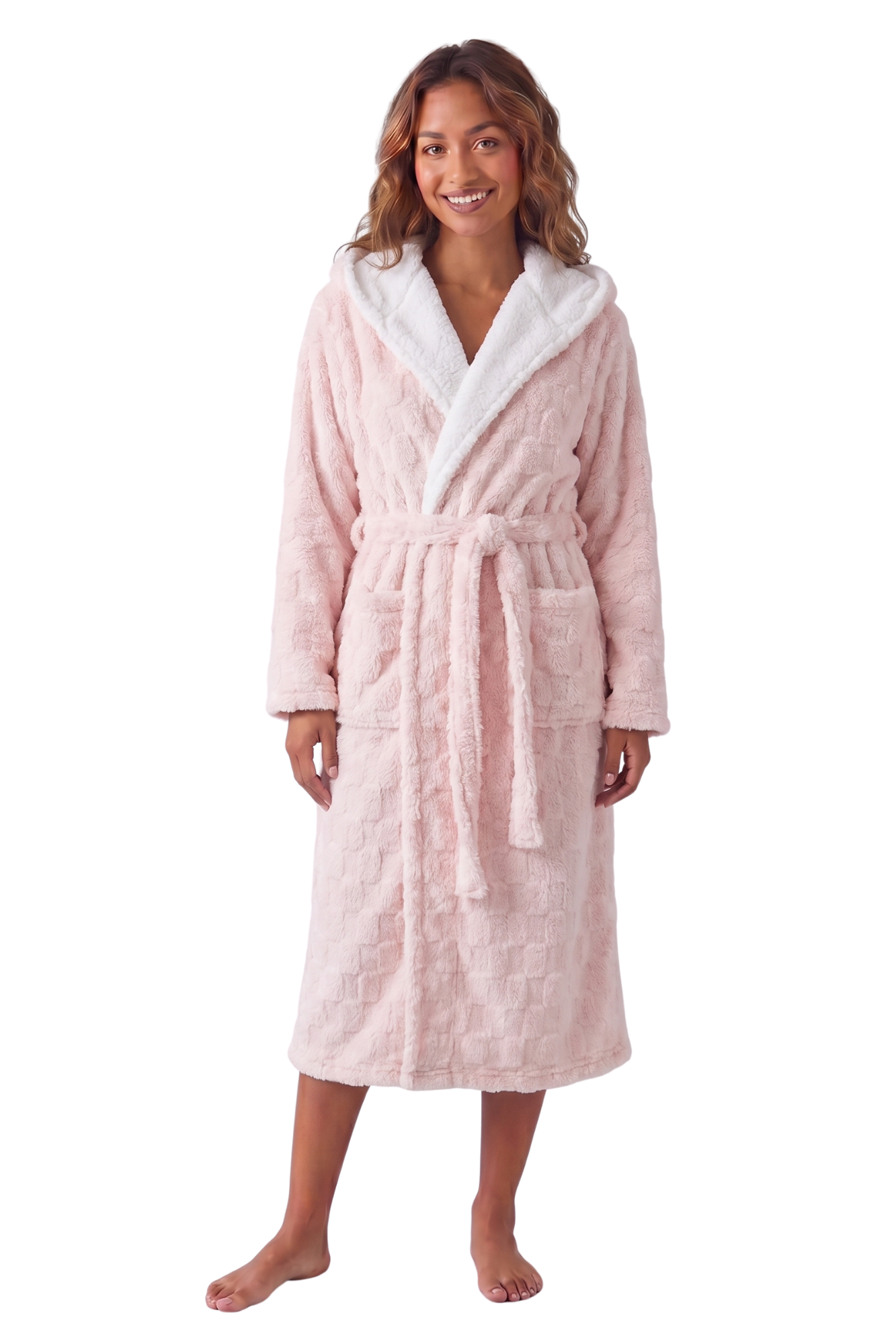 Women's Super Soft Jacquard Sherpa Fleecce Hooded Bathrobe