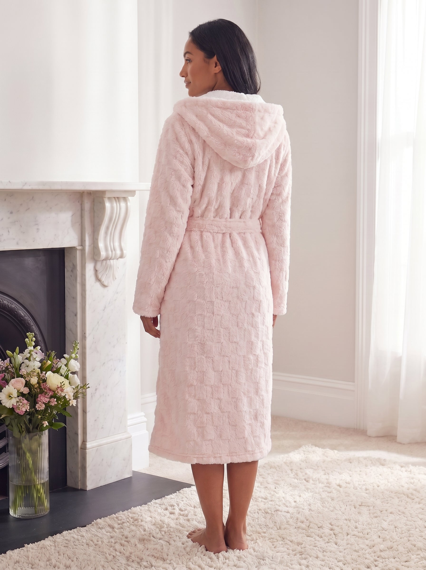 Women's Super Soft Jacquard Sherpa Fleecce Hooded Bathrobe