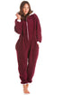 Burgundy Fleece Hooded All In One Onesie Pyjama