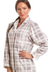 Camille Women's Button Front Nightshirt in Grey Check Fleece Nightwear
