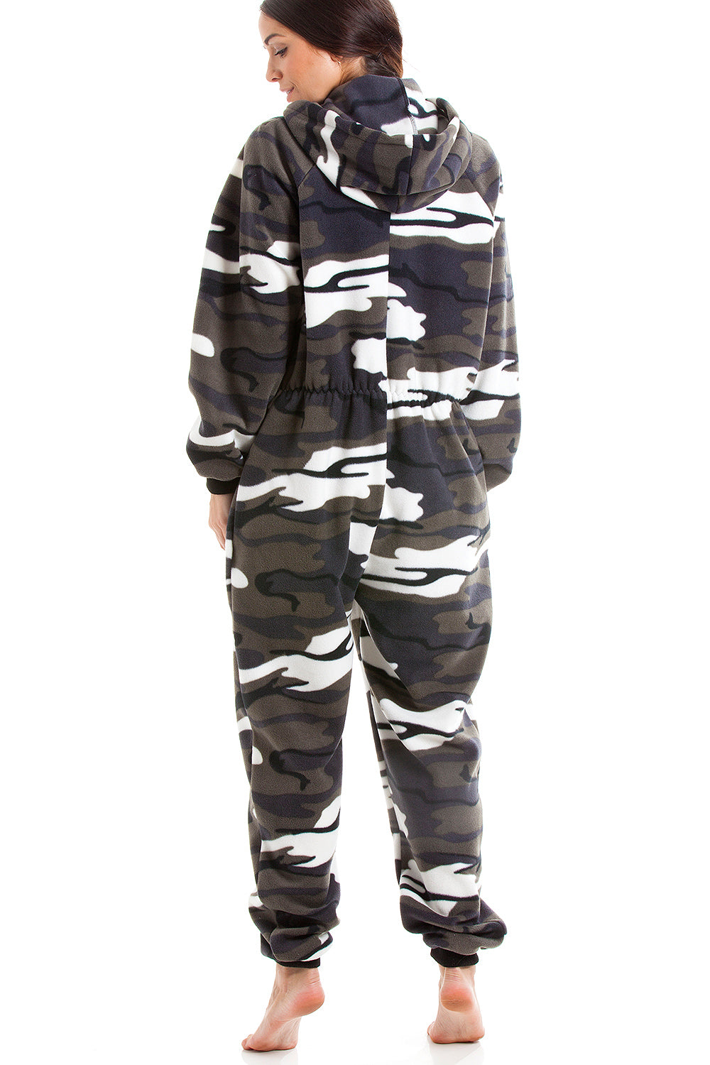 Camille Womens Super Soft Fleece Snow Camoflauge Onesie