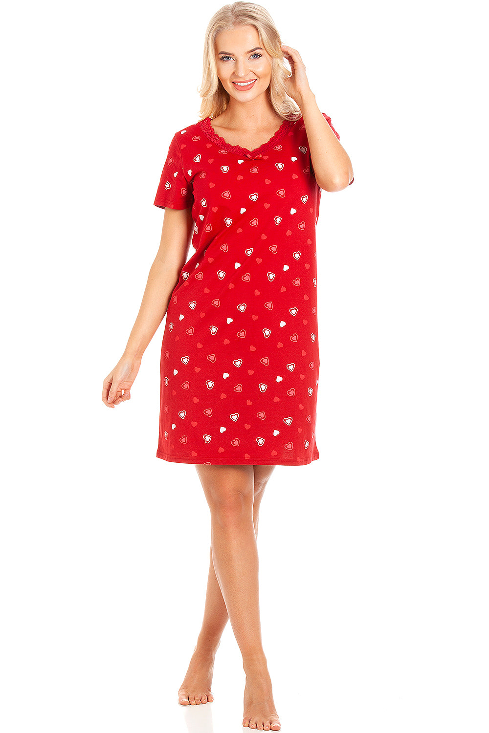 Womens Soft 100% Cotton Short Sleeve Knee Length Heart Print Nightshirts
