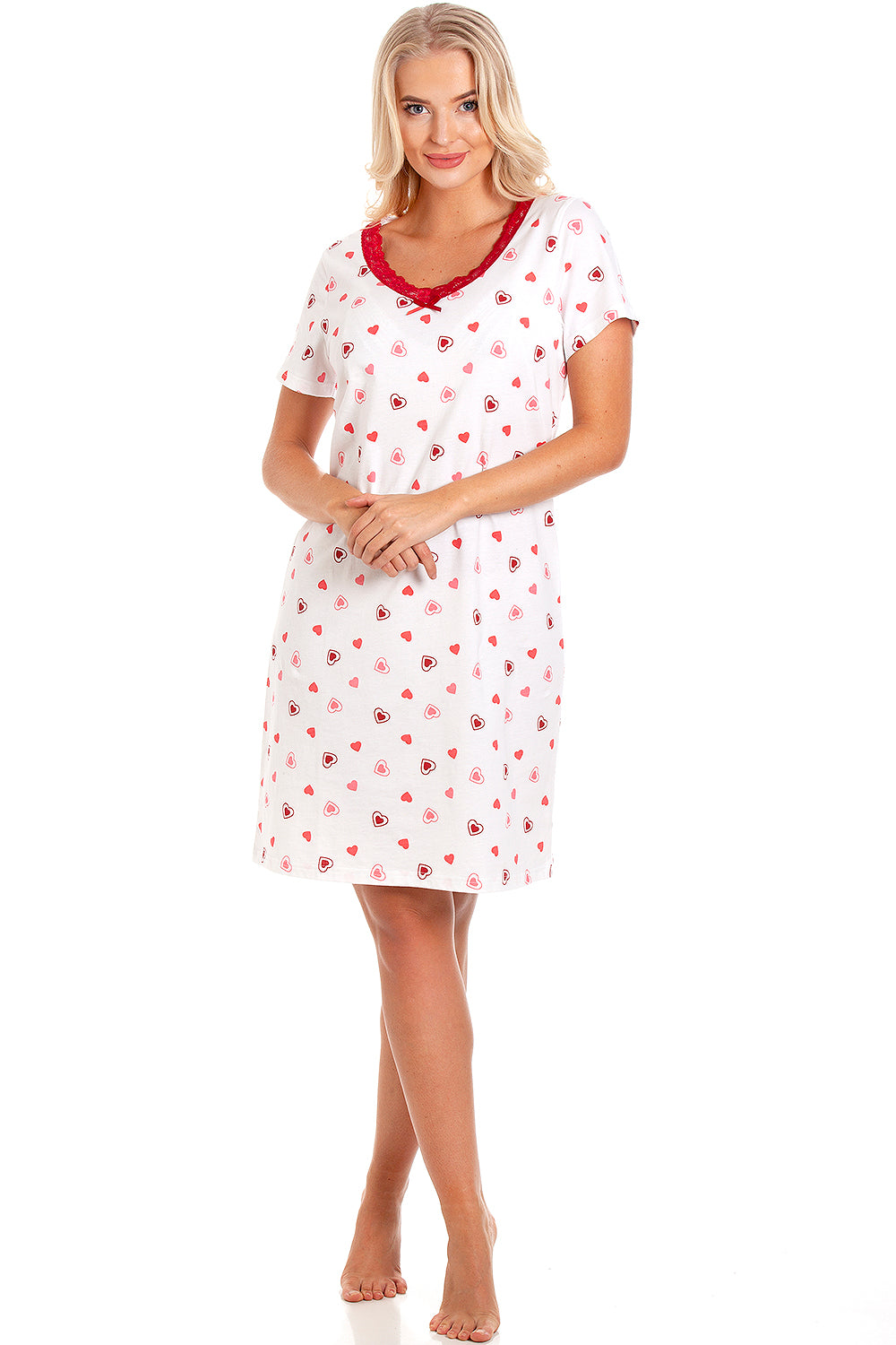 Womens Soft 100% Cotton Short Sleeve Knee Length Heart Print Nightshirts