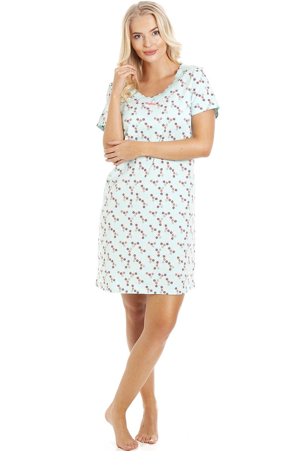 Womens Soft 100% Cotton Short Sleeve Knee Length Floral Nightshirts