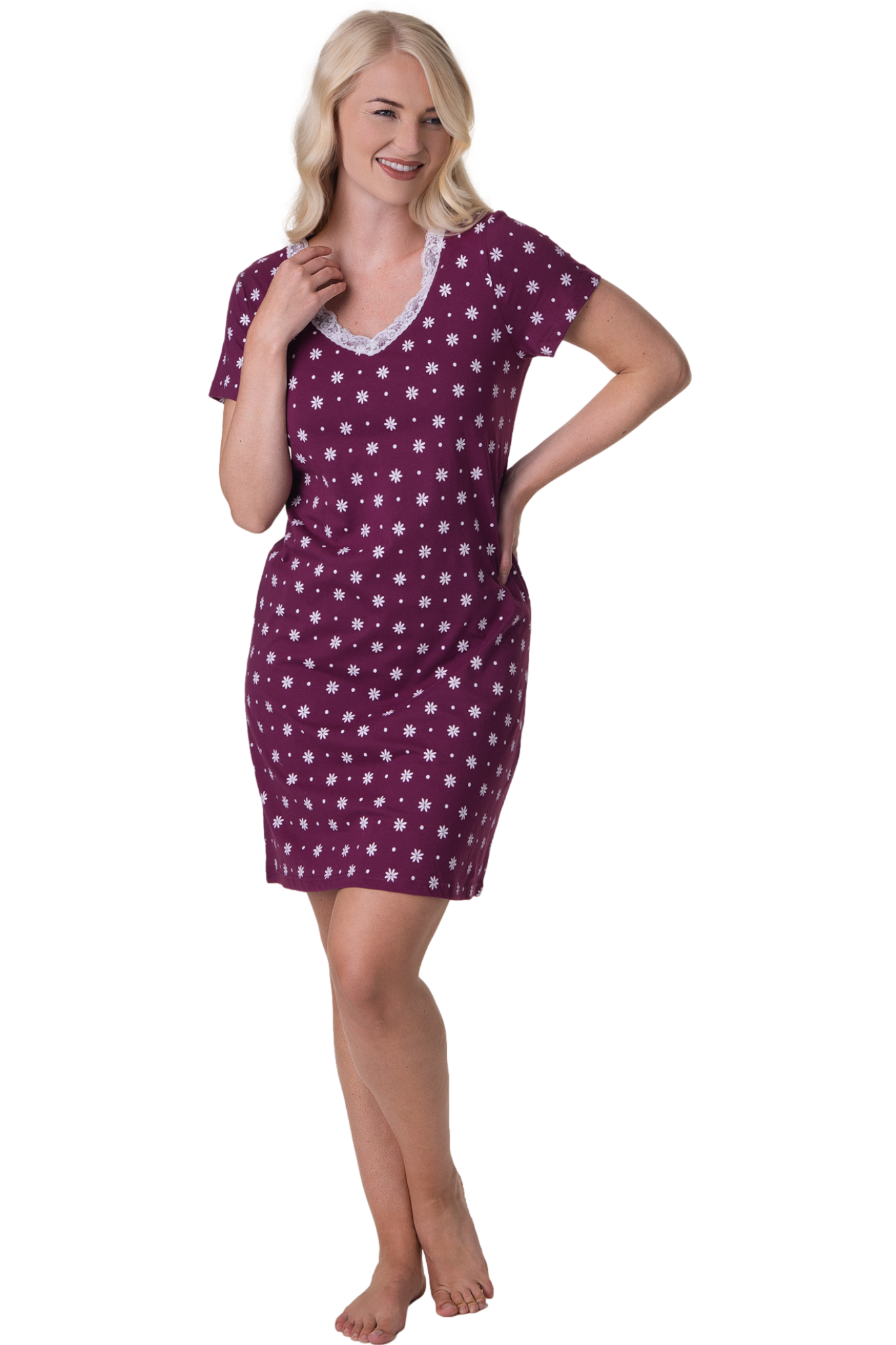 Womens Soft 100% Cotton Short Sleeve Knee Length Floral Nightshirts