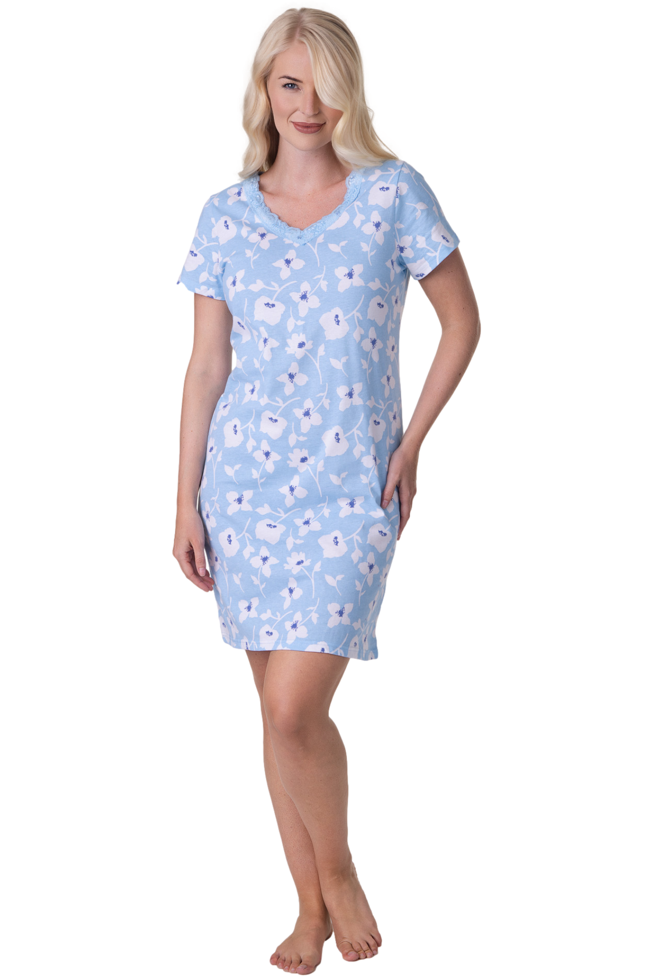 Womens Soft 100% Cotton Short Sleeve Knee Length Floral Nightshirts