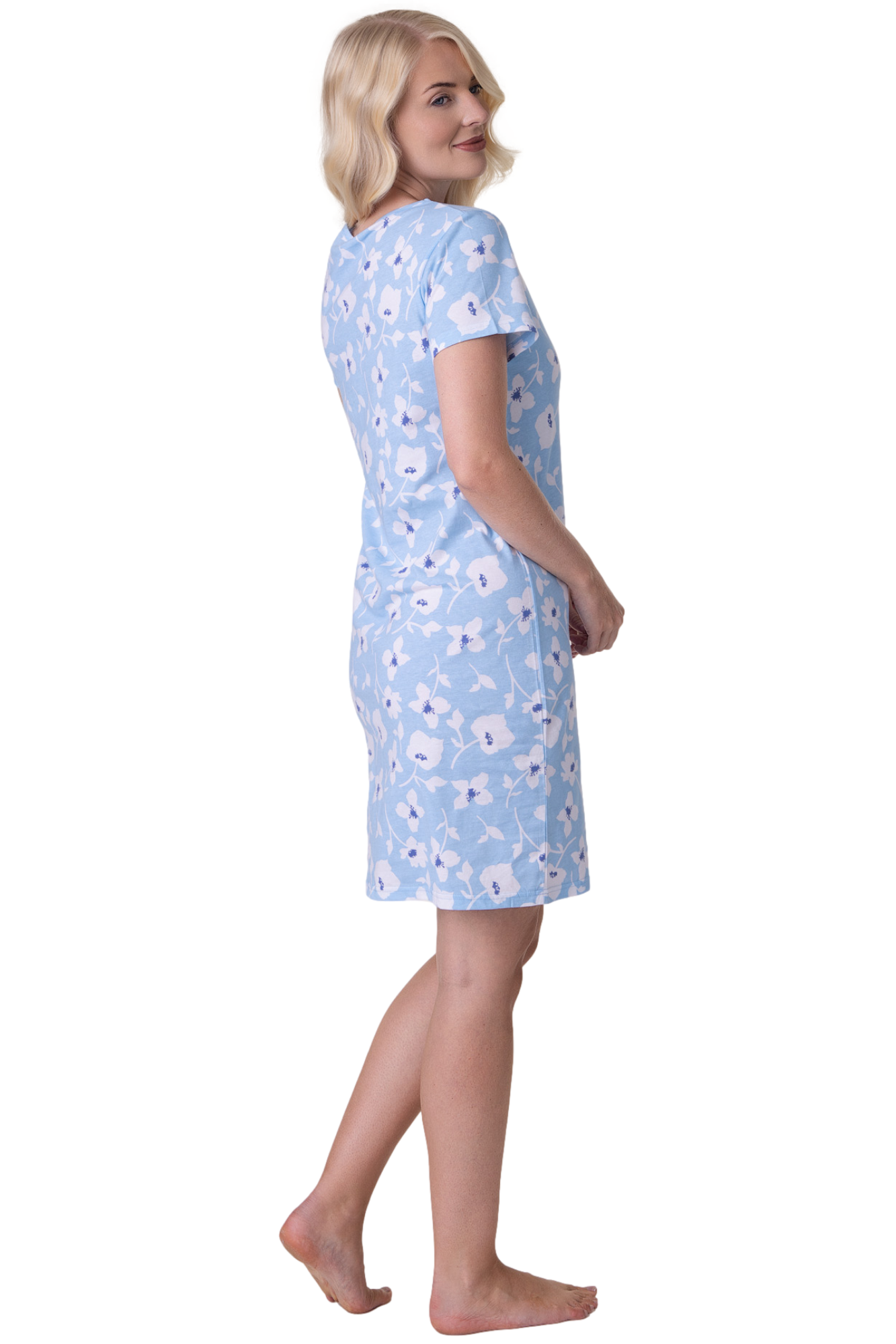 Womens Soft 100% Cotton Short Sleeve Knee Length Floral Nightshirts