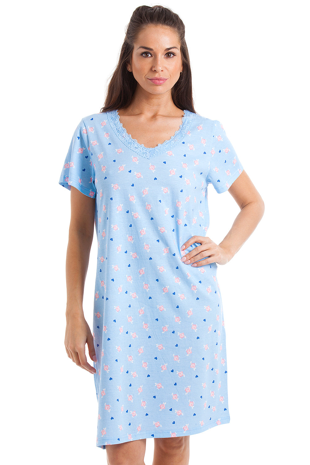 Womens Soft 100% Cotton Short Sleeve Knee Length Floral Nightshirts