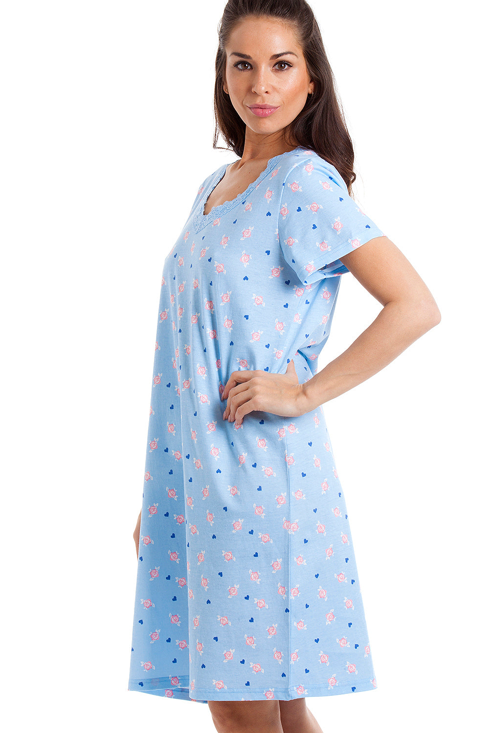 Womens Soft 100% Cotton Short Sleeve Knee Length Floral Nightshirts