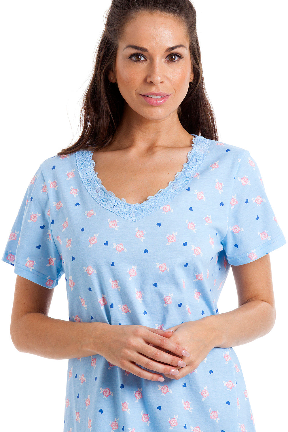 Womens Soft 100% Cotton Short Sleeve Knee Length Floral Nightshirts