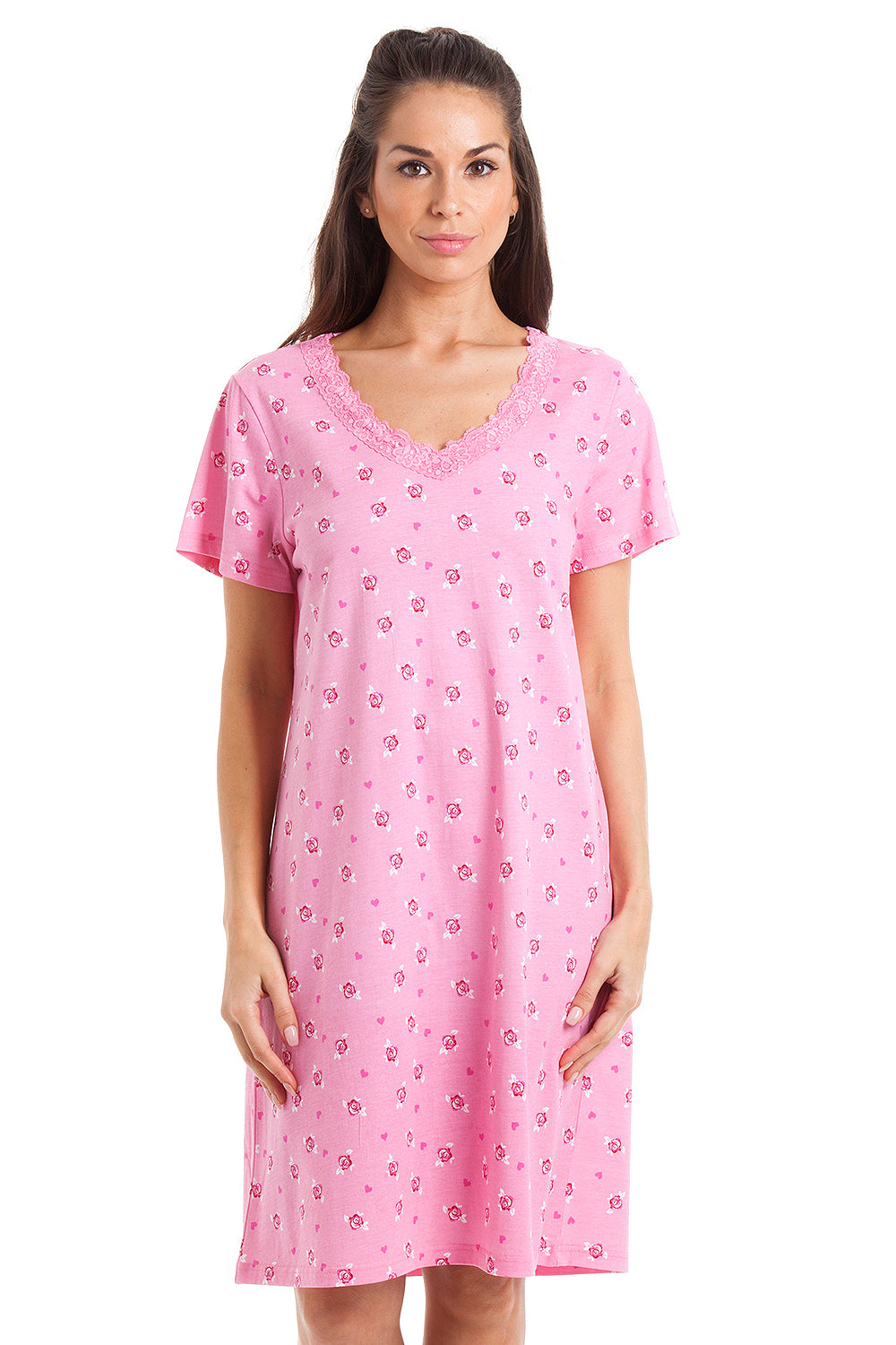 Womens Soft 100% Cotton Short Sleeve Knee Length Floral Nightshirts