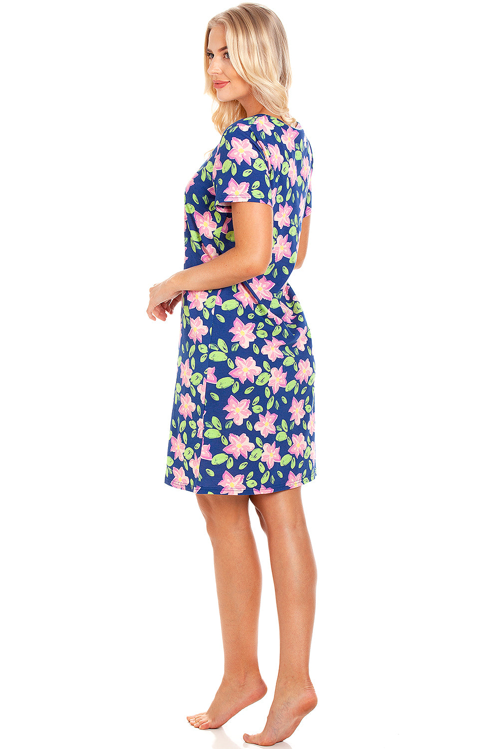 Womens Soft 100% Cotton Short Sleeve Knee Length Floral Nightshirts