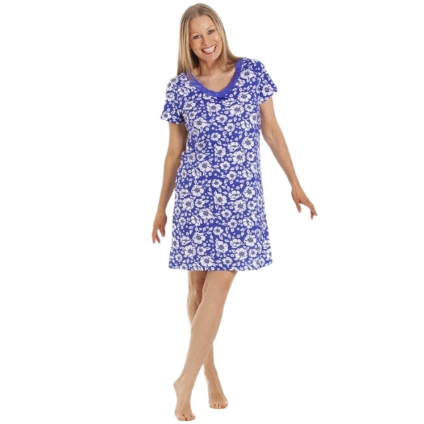 Womens Soft 100% Cotton Short Sleeve Knee Length Floral Nightshirts