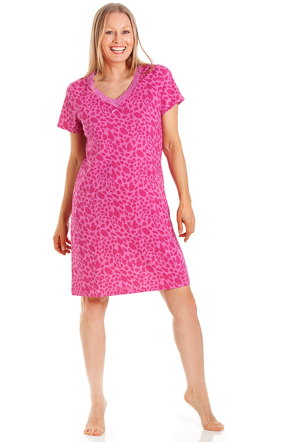 Womens Soft 100% Cotton Short Sleeve Knee Length Animal Print Nightshirts