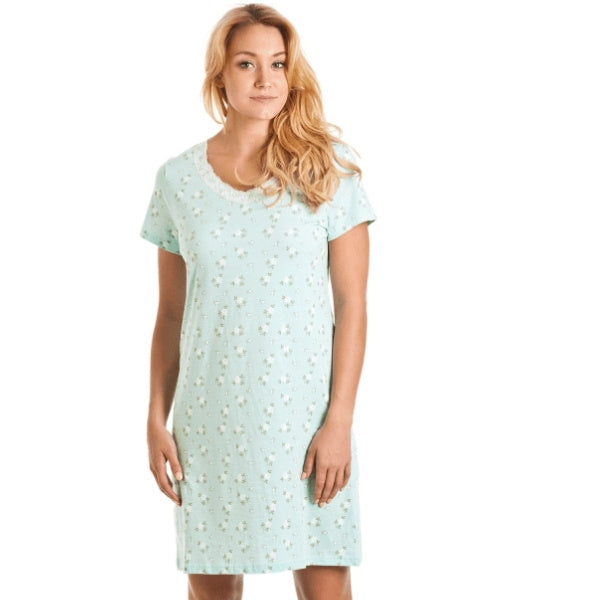 Womens Soft 100% Cotton Short Sleeve Knee Length Floral Nightshirts