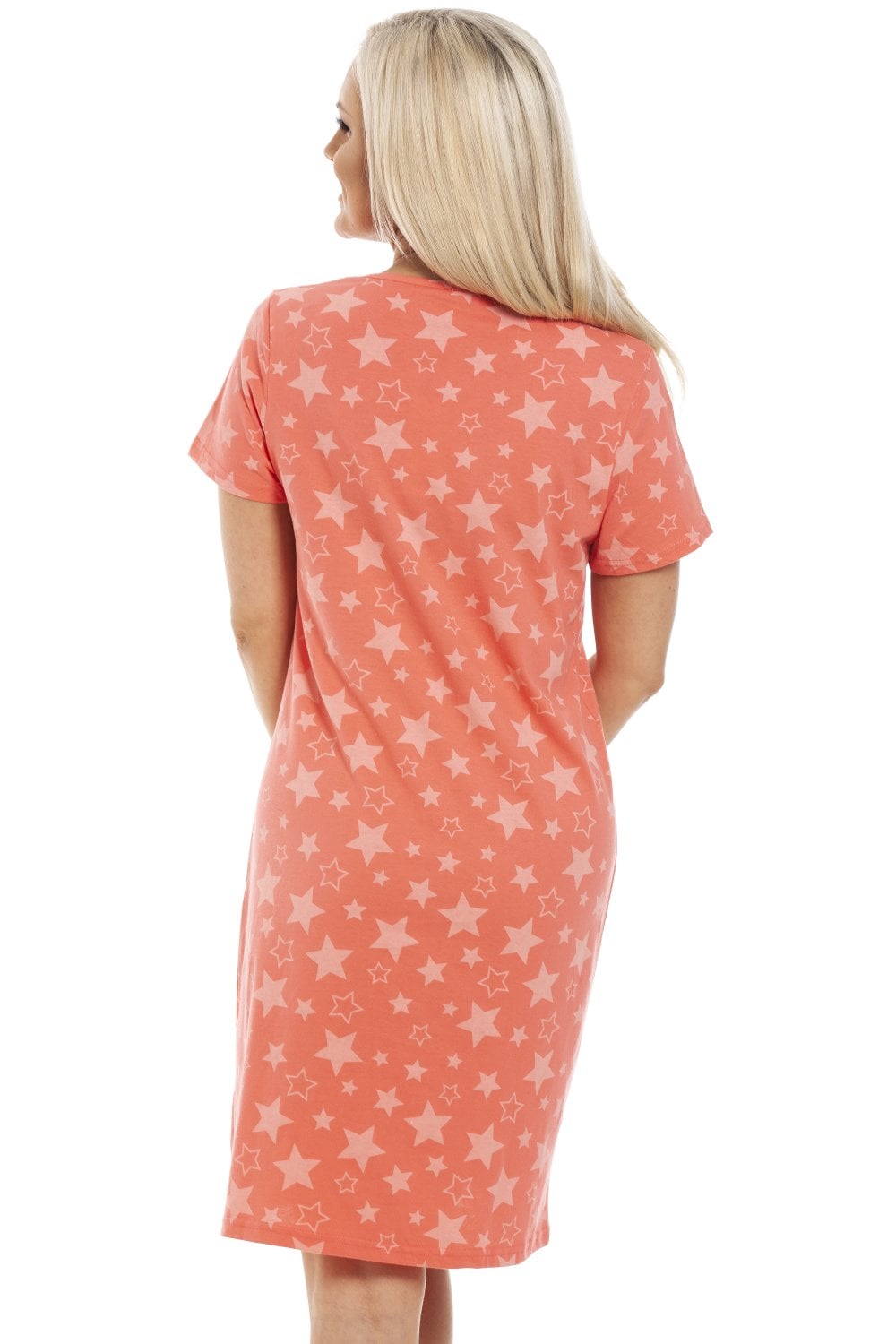 Womens Soft 100% Cotton Short Sleeve Knee Length Star Print Nightshirts