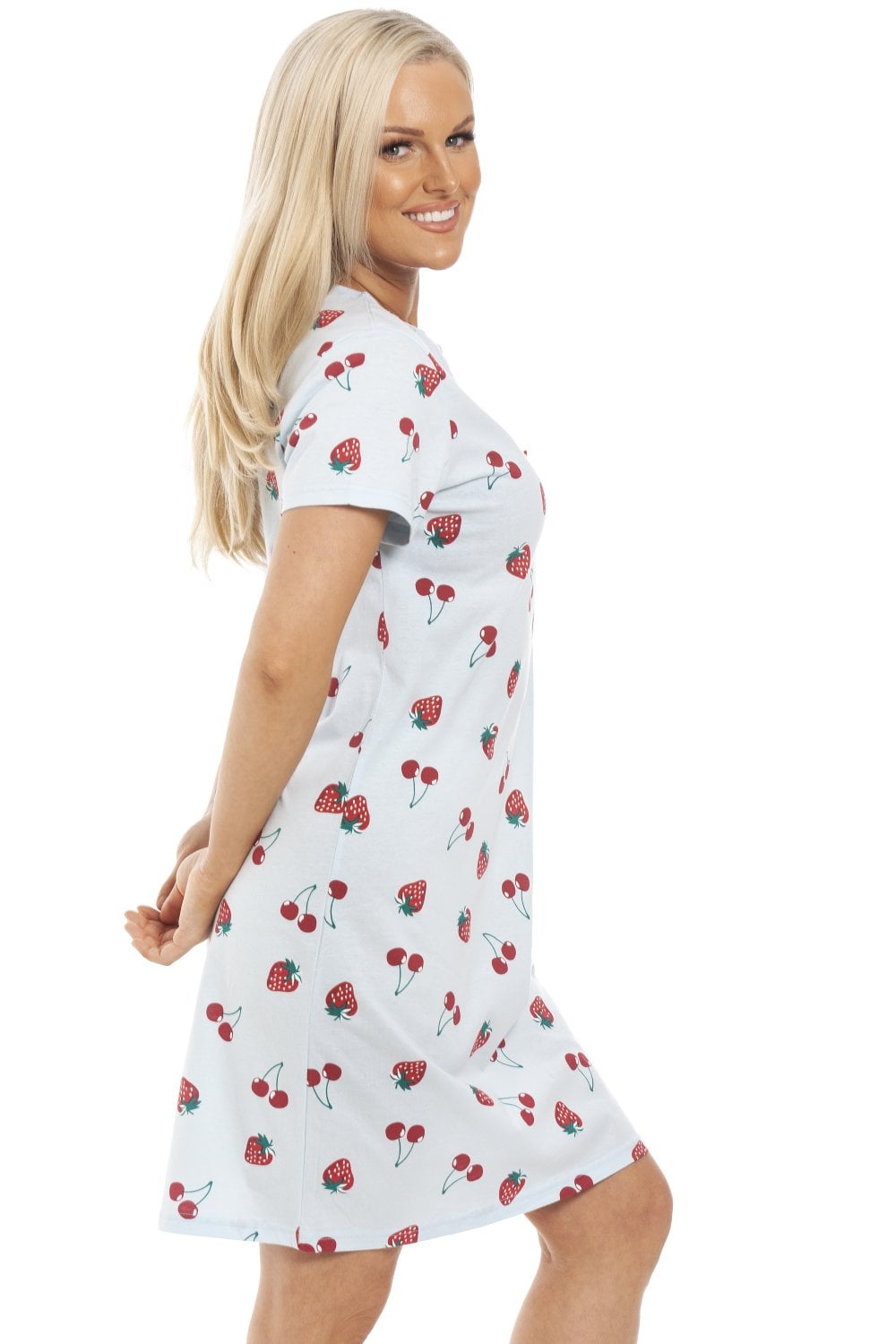 Womens Soft 100% Cotton Short Sleeve Knee Length Strawberry Nightshirts
