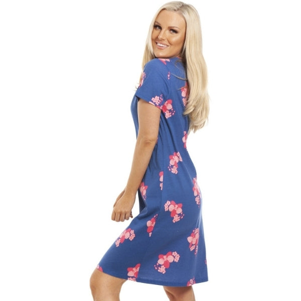 Womens Soft 100% Cotton Short Sleeve Knee Length Floral Nightshirts
