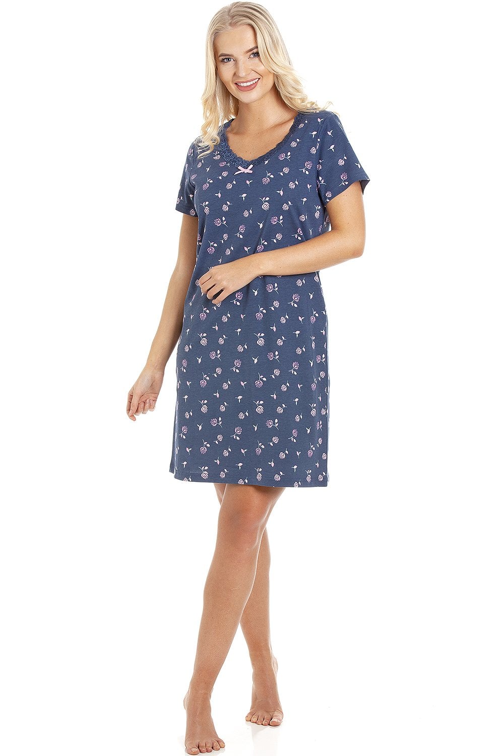 Womens Soft 100% Cotton Short Sleeve Knee Length Floral Nightshirts